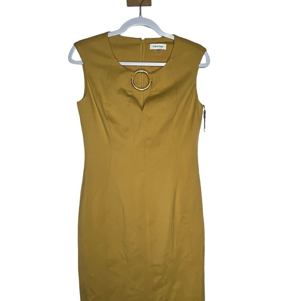 Calvin Klein formal dress ochre with gold hardware 8